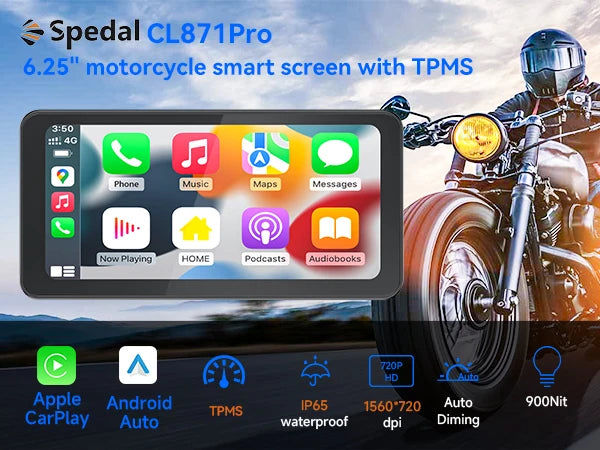 CarPlay Moto 6.25" Spedal Premium - TPMS, Antirrobo y 900 Nits