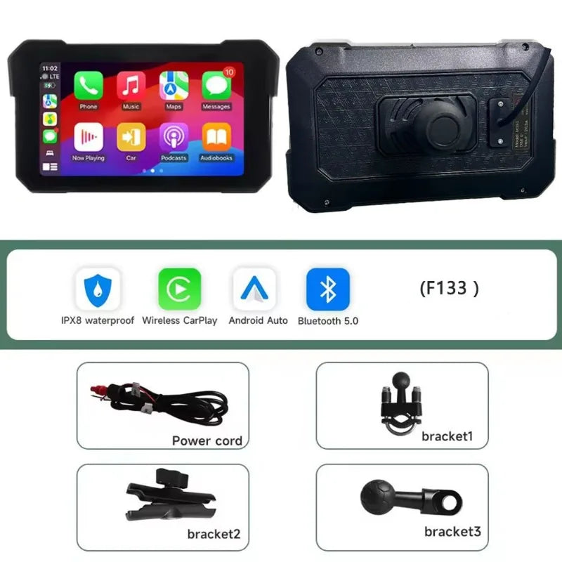 CarPlay Inalámbrico Moto 5" - Pantalla Táctil IP67 con Cámara Dual y GPS