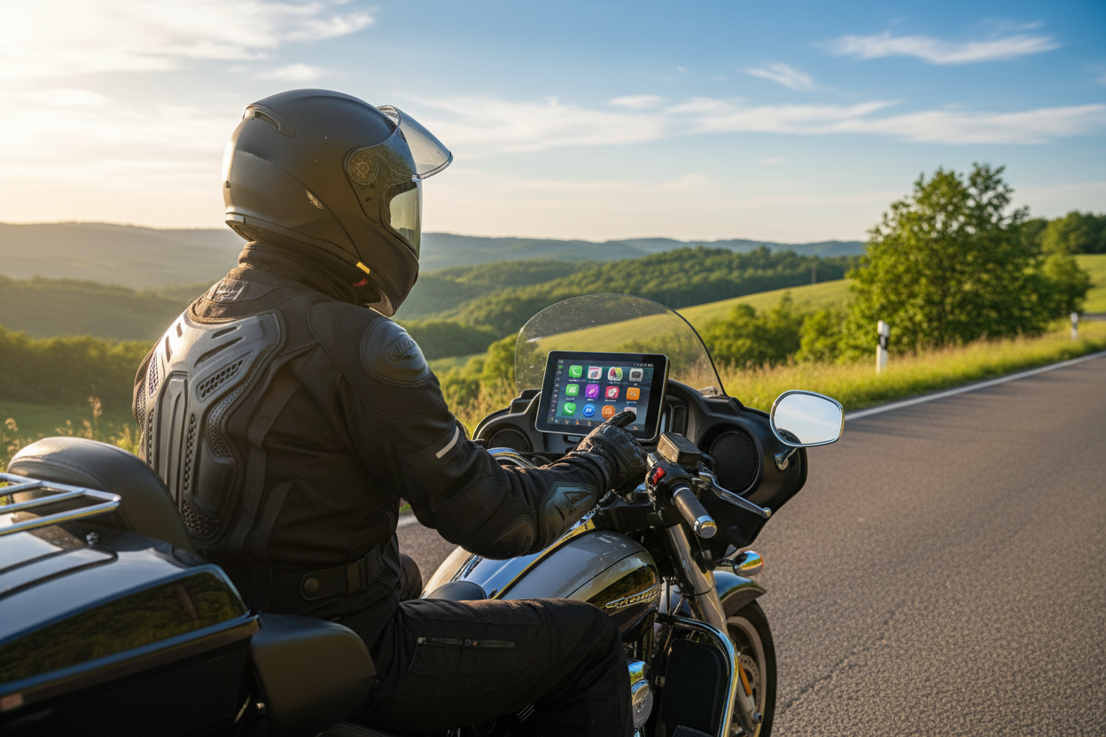 Moto con CarPlay en la carretera